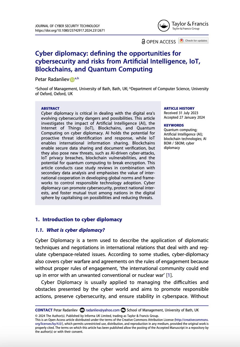 Cyber diplomacy: defining the opportunities forcybersecurity and risks from Artificial Intelligence,