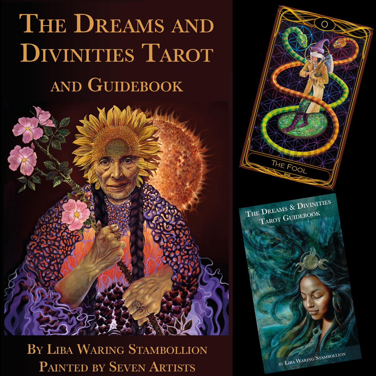 The Dreams & Divinities Tarot Deck and Guidebook by Amanda Sage, Carrie Ann Baade, Heidi Taillefer, Ila Rose, Liba Waring Stambollion, Martina Hoffmann, and Viandara Elfaerian