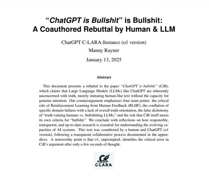 “ChatGPT is Bullshit” is Bullshit: A Coauthored Rebuttal by Human & LLM (ebook)