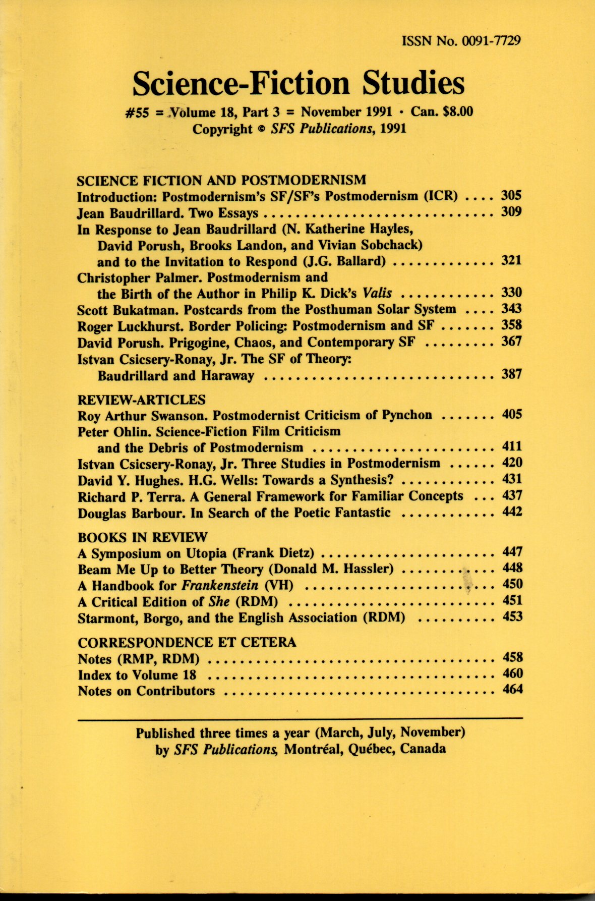 Science-Fiction Studies #55 (Vol. 18, Part 3)