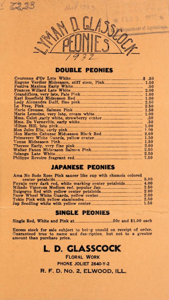 Lyman D. Glasscock's Peonies (Unknown Binding)