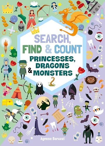 Search, Find & Count: Princesses, Dragons & Monsters (Happy Fox Books) Educational Seek-and-Find Activity Book for Kids Ages 5 and Up to Count Objects, Solve Mazes, and Explore Fantasy Scenes