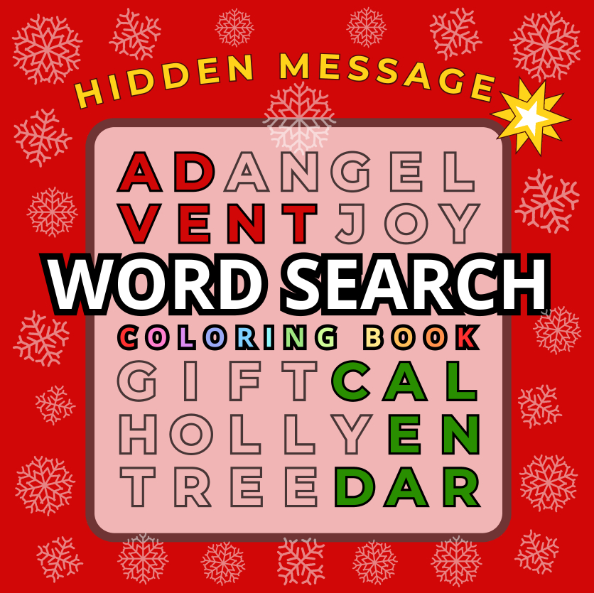 Advent Calendar | Word Search Coloring Book with Hidden Message: 24 Christmas Puzzles for Kids, Teens and Adults, Large Print