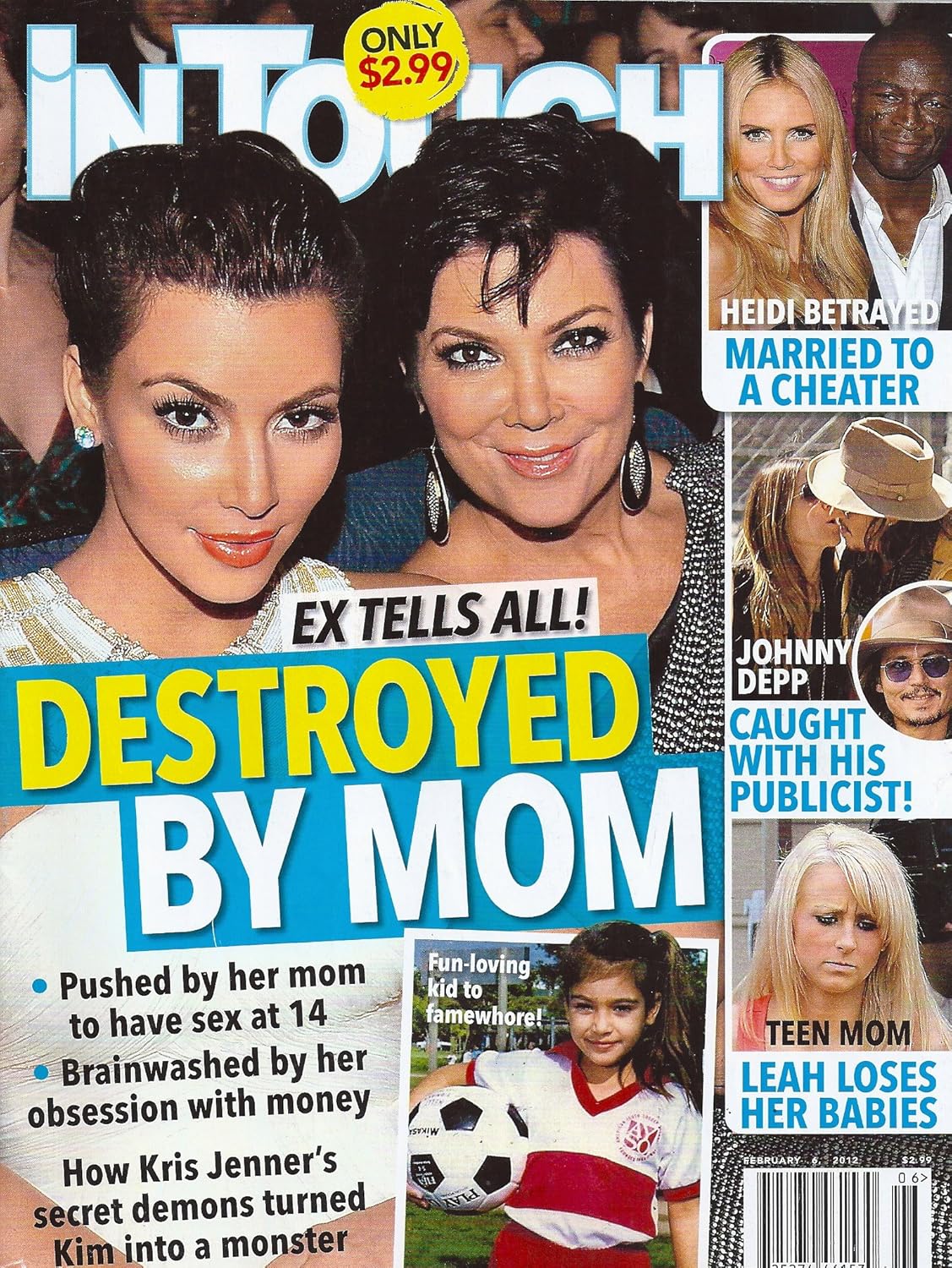 Kim Kardashian, Kris Jenner, Heidi Klum, Seal, Johnny Depp, Amber Heard, Leah Messer (Teen Mom) - February 6, 2012 In Touch Weekly Magazine