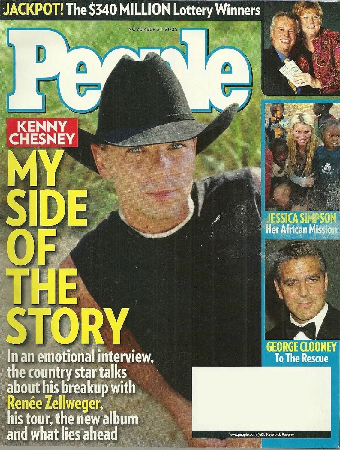 People Magazine November 21, 2005 Kenny Chesney, George Clooney, Jessica Simpson, Steve and Carolyn West ($340 Million Lottery Winners)