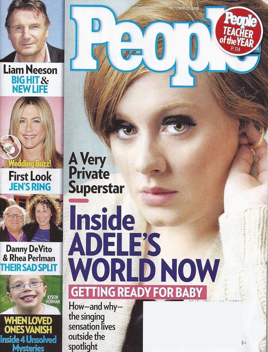 People Magazine October 22, 2012 Adele l Liam Neeson l Jennifer Aniston l Danny DeVito & Rhea Perlman l Kyron Horman