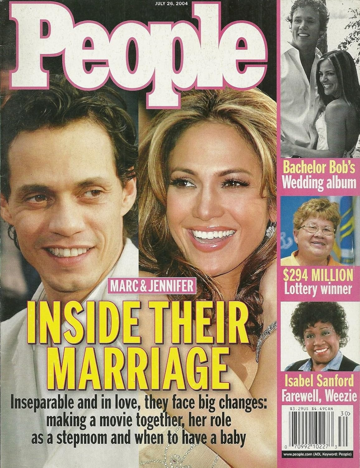 People Magazine July 26, 2004 Marc Anthony and Jennifer Lopez, Bob Guiney and Rebecca Budig, Geraldine Williams ($294 Million Lottery Winner), Isabel Sanford