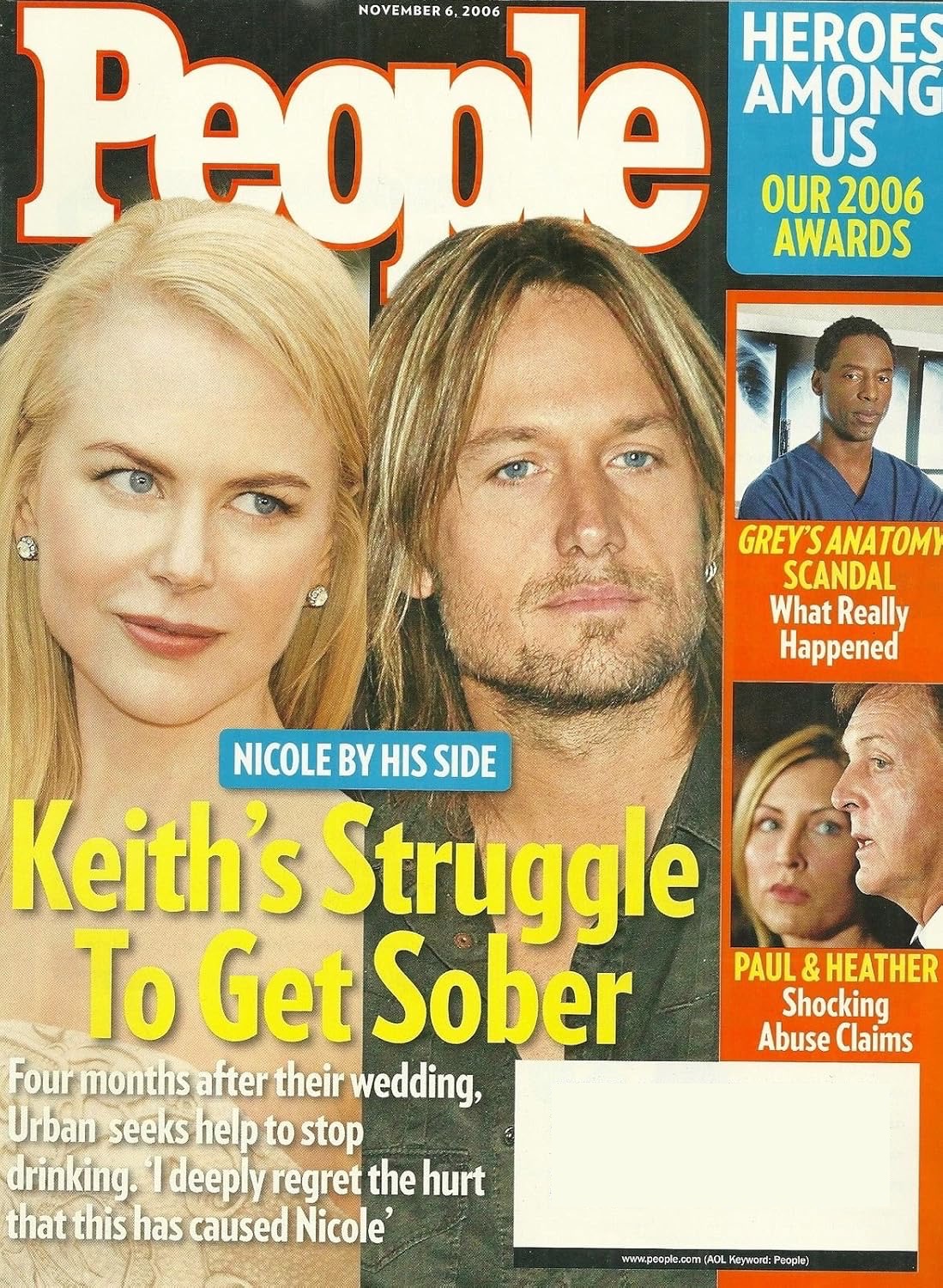 People Magazine November 6, 2006 Keith Urban and Nicole Kidman, Paul McCartney and Heather Mills, Isaiah Washington