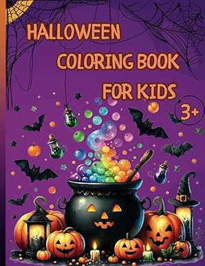 Halloween Coloring Book for Kids: 50 Very Cute and Easy Features of Various Halloween-themed Illustrations Such as Grinning Pumpkins, Cute Witches - Perfect Gift Idea For Kids Ages 3+