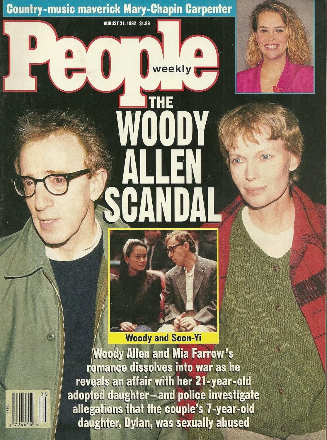 People Weekly Magazine August 31, 1992 Woody Allen, Soon-Yi and Mia Farrow, Mary-Chapin Carpenter