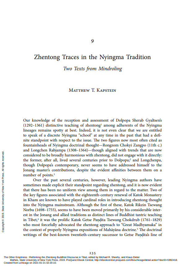 Zhentong Traces in the Nyingma Tradition: Two Texts from Mindroling (ebook)