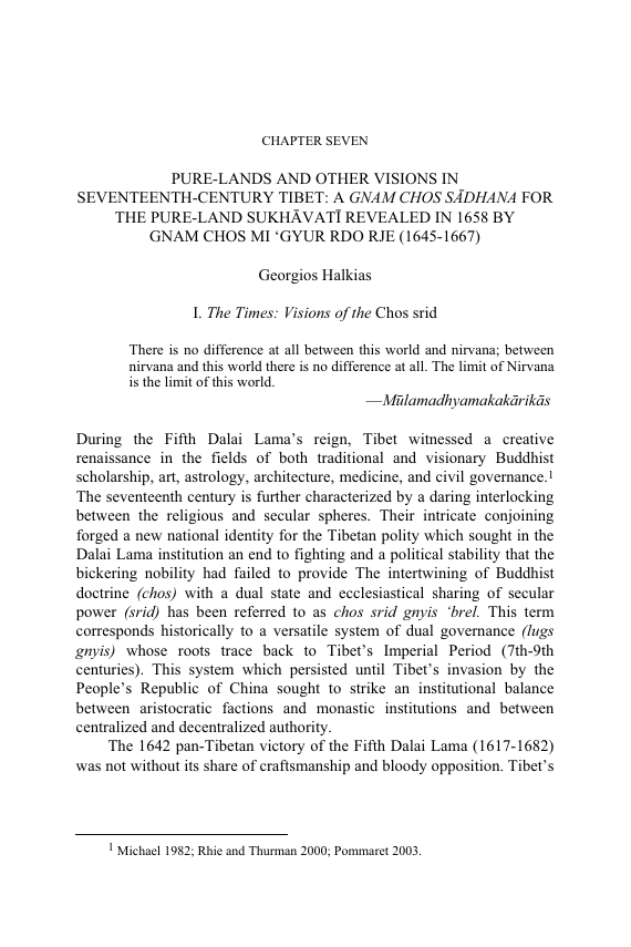 Pure-Lands and other Visions in Seventeenth-Century Tibet: a Gnam-chos sādhana for the pure-land Sukhāvatī revealed in 1658 by Gnam-chos Mi-’gyur-rdo-rje (1645-1667)