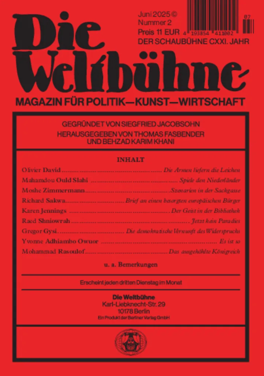 Die Weltbühne: Magazin für Politik - Kunst - Wirtschaft (Juni 2025  Nummer 2)