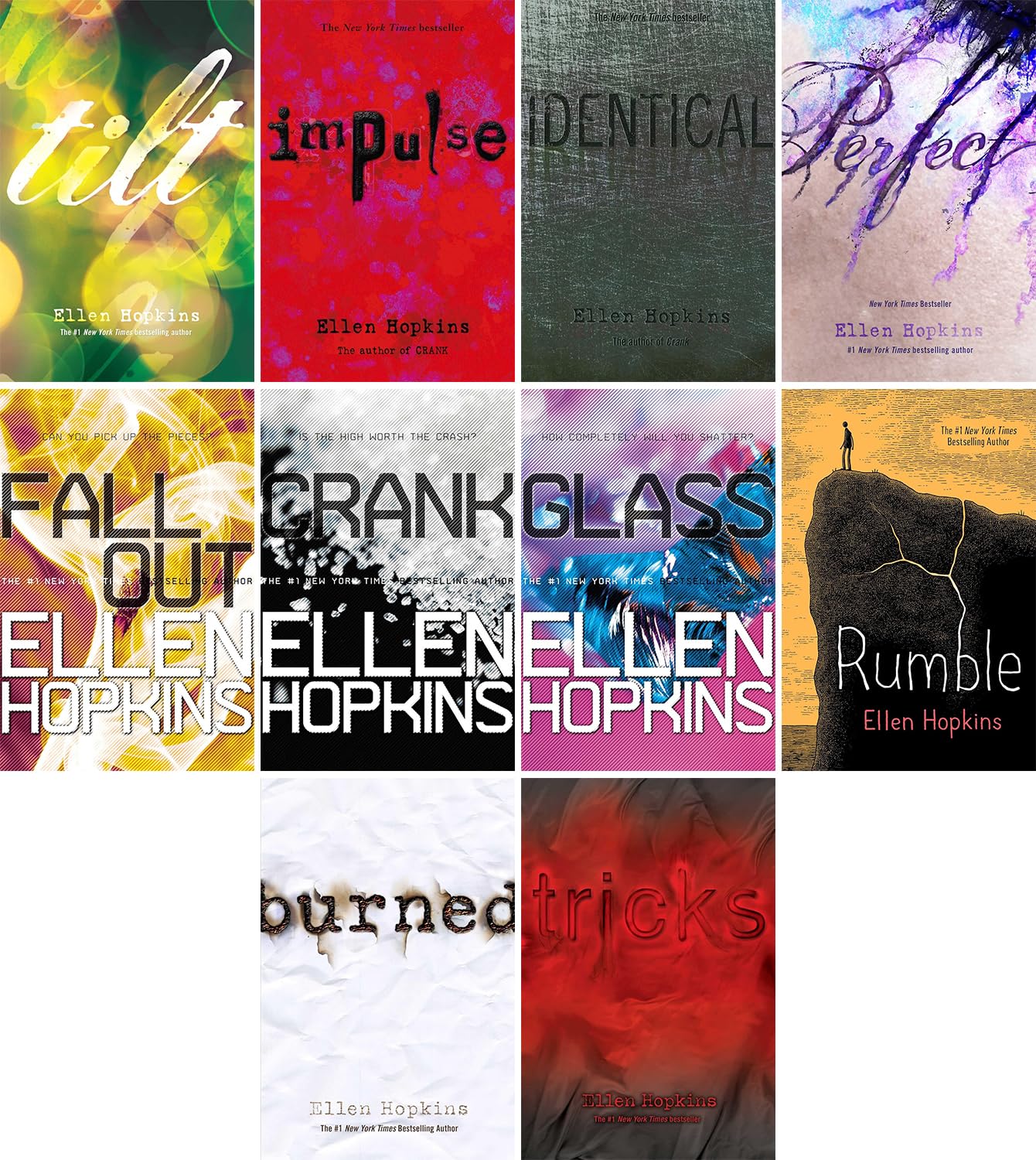 The Best-Selling Series, 10 Books Collection Set. Tilt, Impulse, Identical, Perfect, Fallout, Crank, Glass, Rumble, Burned, Tricks by Ellen Hopkins