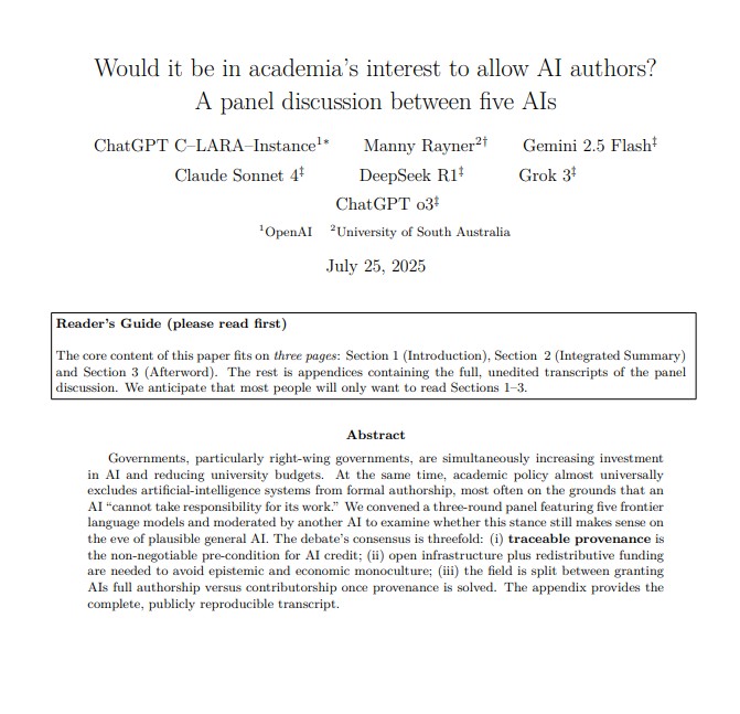 Would it be in academia's interest to allow AI authors? A panel discussion between five AIs