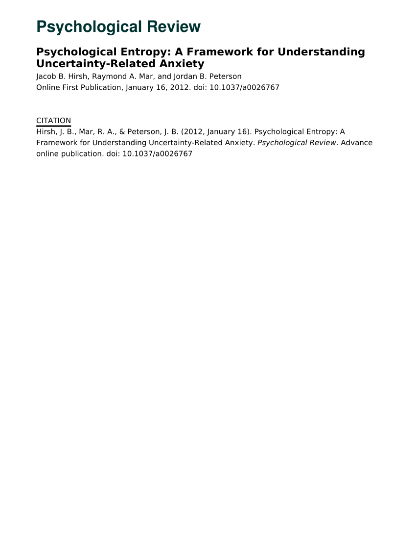 Psychological Entropy: A Framework for Understanding Uncertainty-Related Anxiety