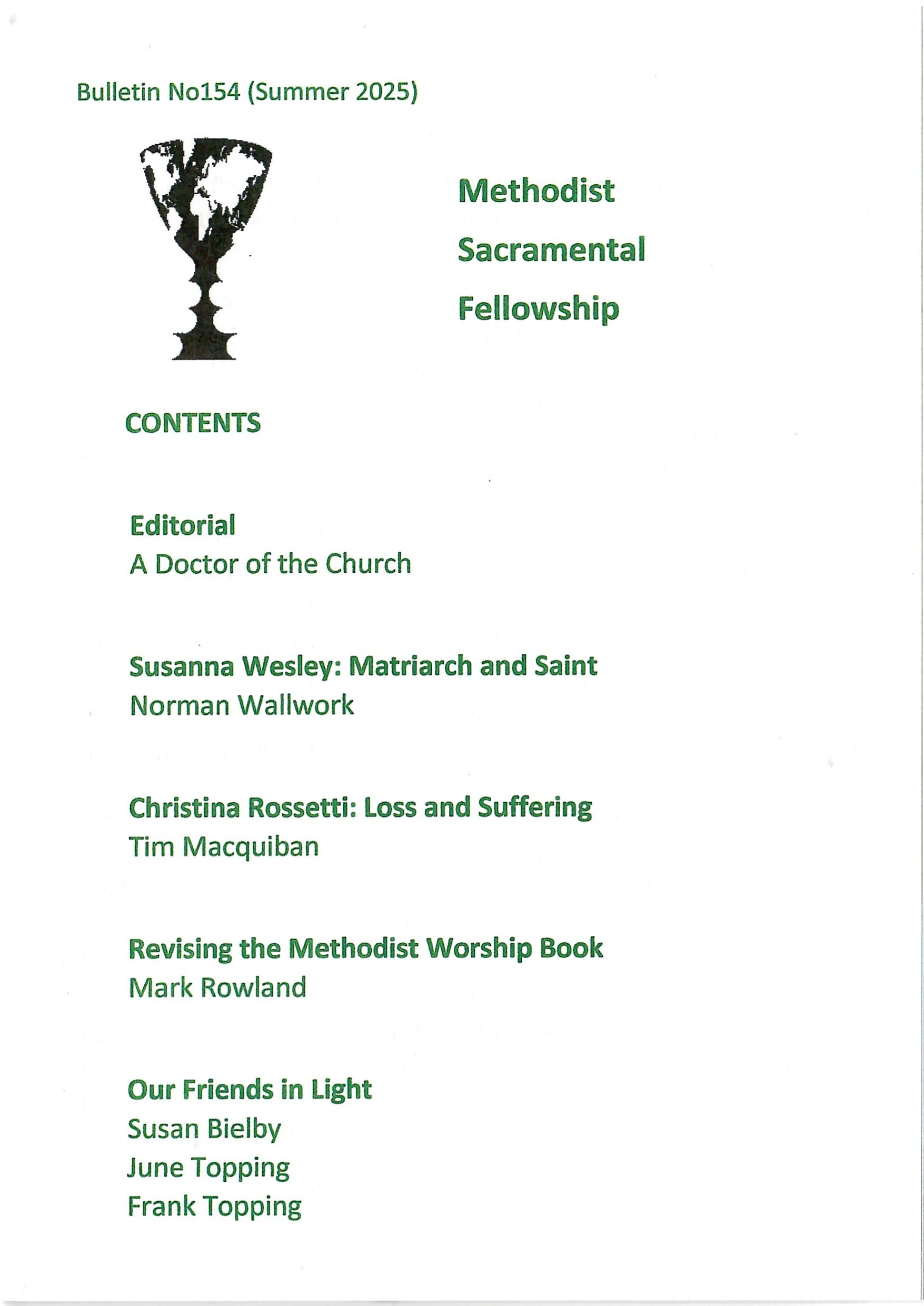 Methodist Sacramental Fellowship Bulletine No154 (Summer 2025)