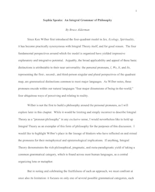 Sophia Speaks: An Integral Grammar of Philosophy