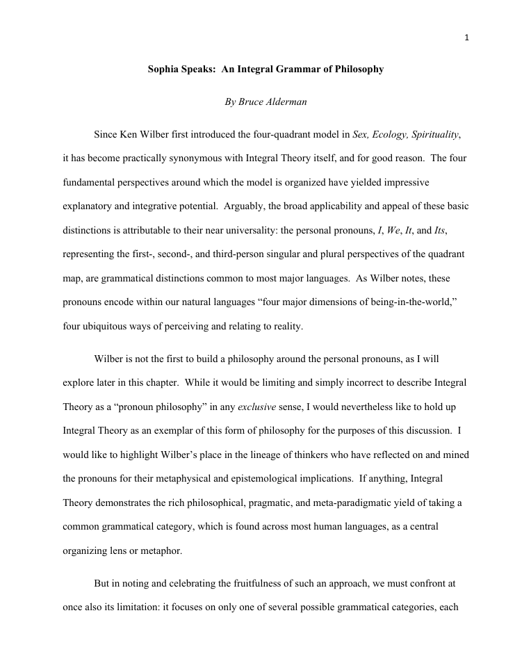 Sophia Speaks: An Integral Grammar of Philosophy