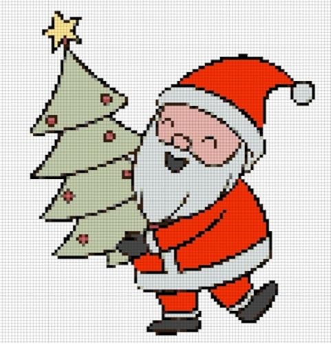 Beginners 14 Count Cross Stitch Pattern Santa & Christmas Tree (Kindle Edition)