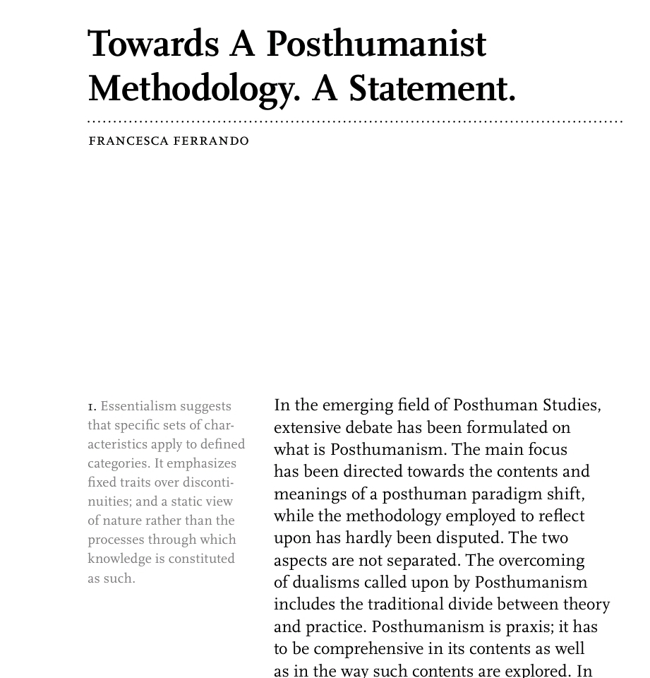 Towards A Posthumanist Methodology: A Statement
