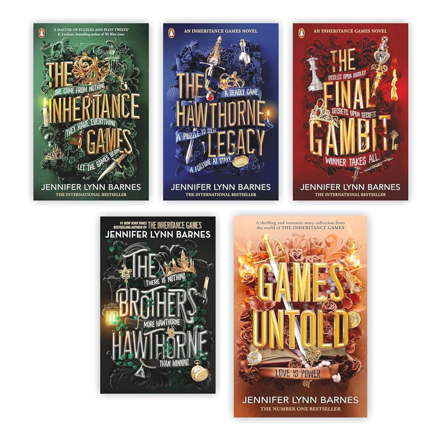 The Inheritance Games 5 Books Set by Jennifer Lynn Barnes, Including The Inheritance Games, The Hawthorne Legacy, The Final Gambit, The Brothers Hawthorne and Games Untold (Paperback)