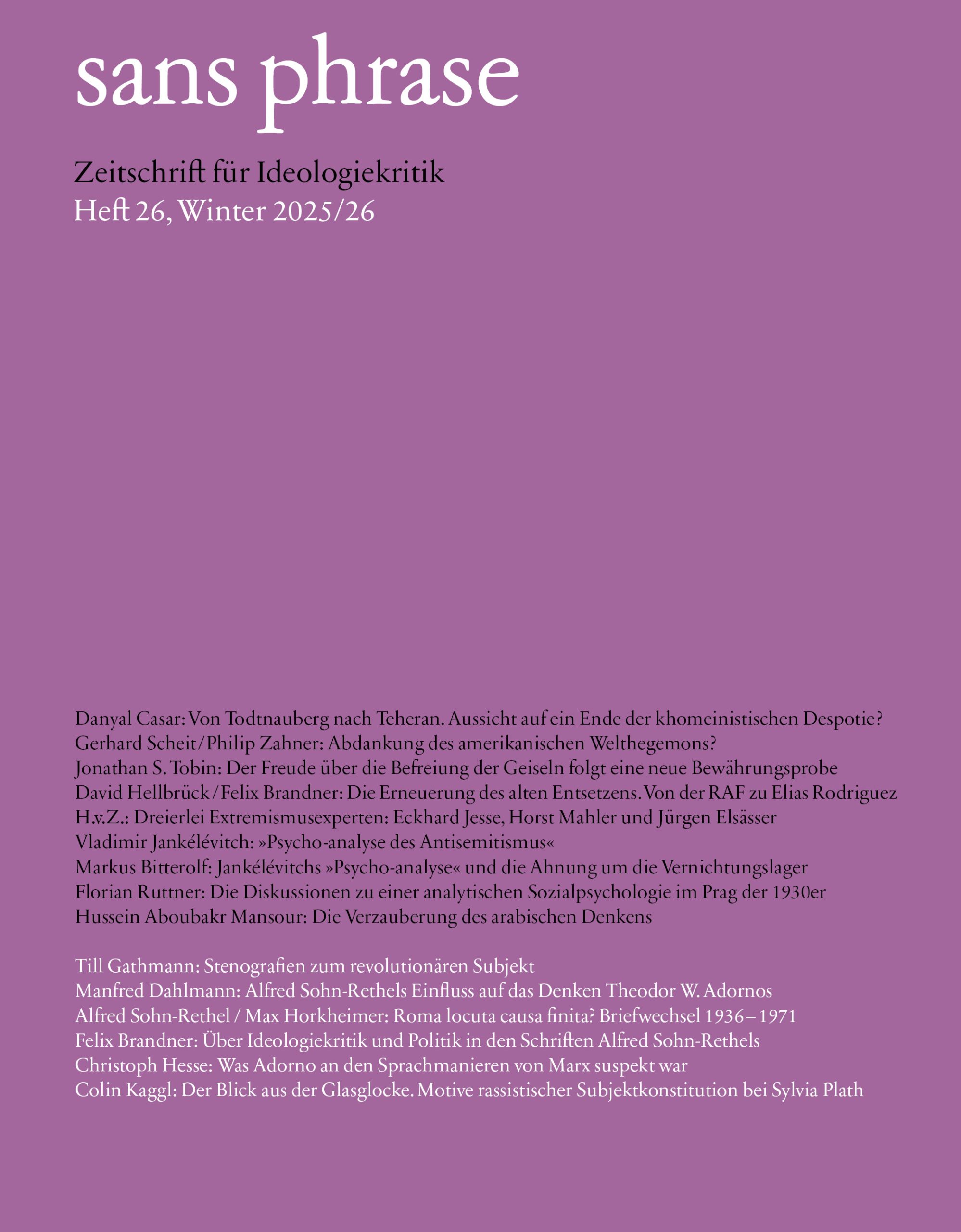sans phrase: Zeitschrift für Ideologiekritik - Heft 26, Winter 2025/2026
