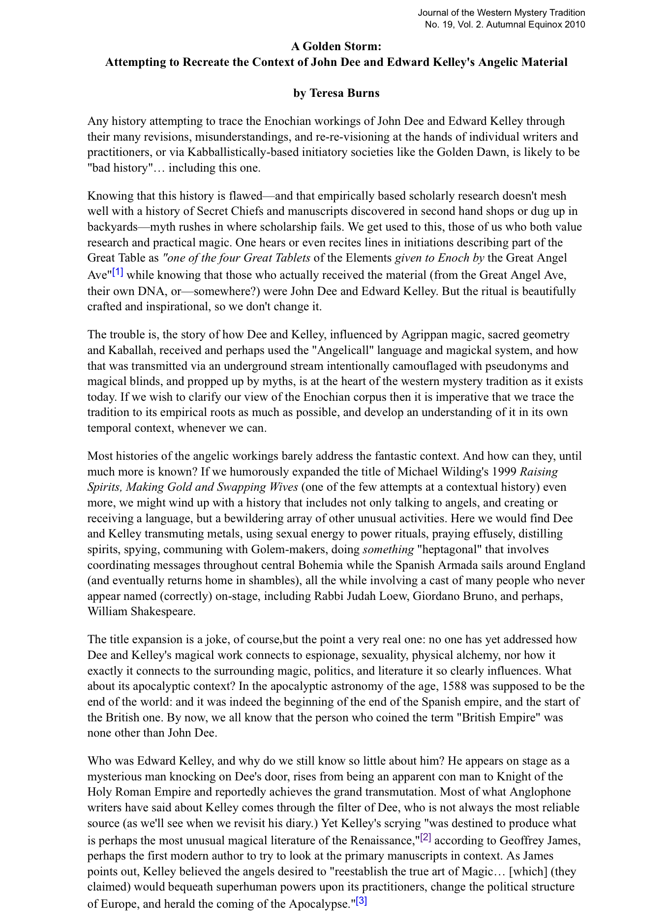 A Golden Storm: Attempting to Recreate the Context of John Dee and Edward Kelley's Angelic Material (ebook)