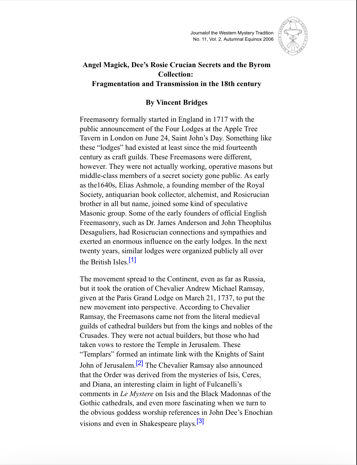 Angel Magick, Dee’s Rosie Crucian Secrets and the Byrom Collection: Fragmentation and Transmission in the 18th century (ebook)