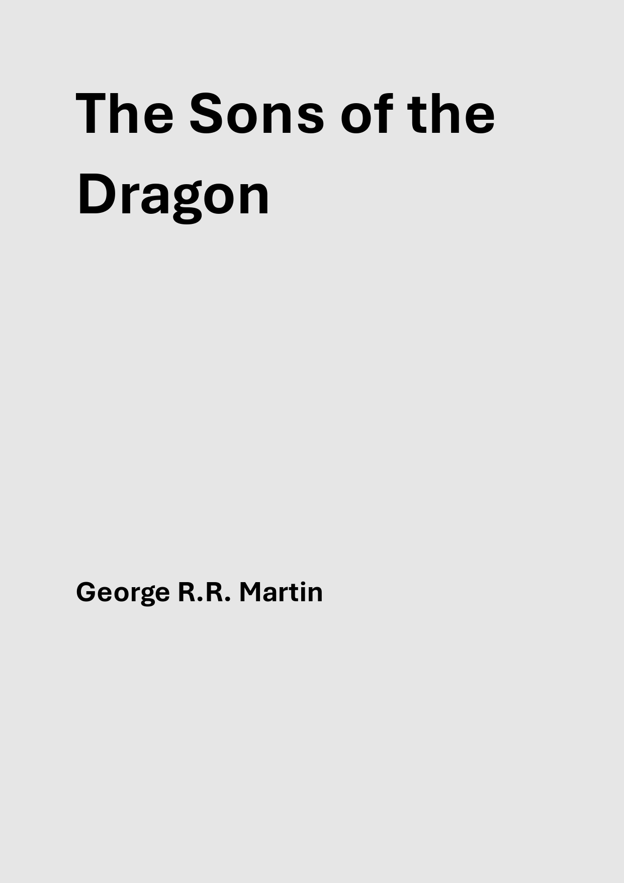 The Sons of the Dragon (ebook)