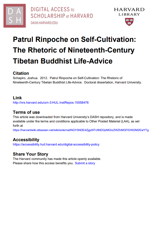 Patrul Rinpoche on Self-Cultivation: The Rhetoric of Nineteenth-Century Tibetan Buddhist Life-Advice