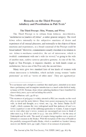 Remarks on the Third Precept: Adultery and Prostitution in Pāli Texts