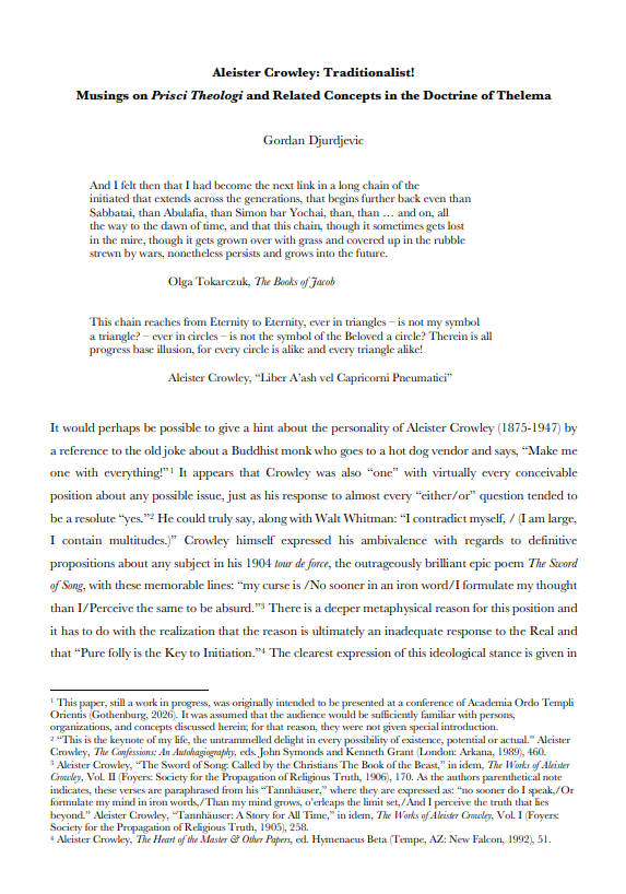 Aleister Crowley: Traditionalist! Musings on Prisci Theologi and Related Concepts in the Doctrine of Thelema (ebook)