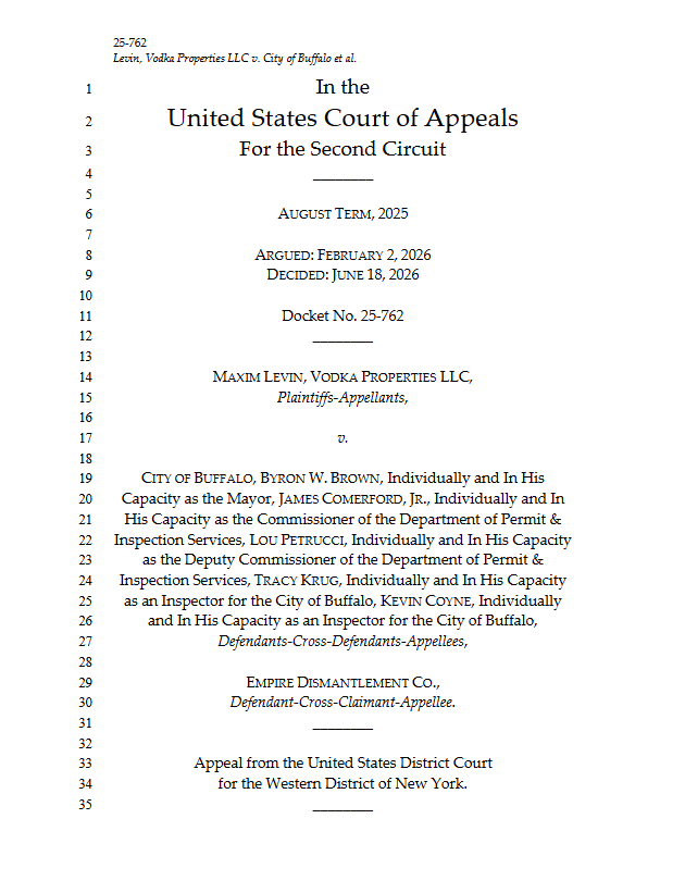 Maxim Levin, Vodka Properties, LLC v. City of Buffalo, et al. (ebook)