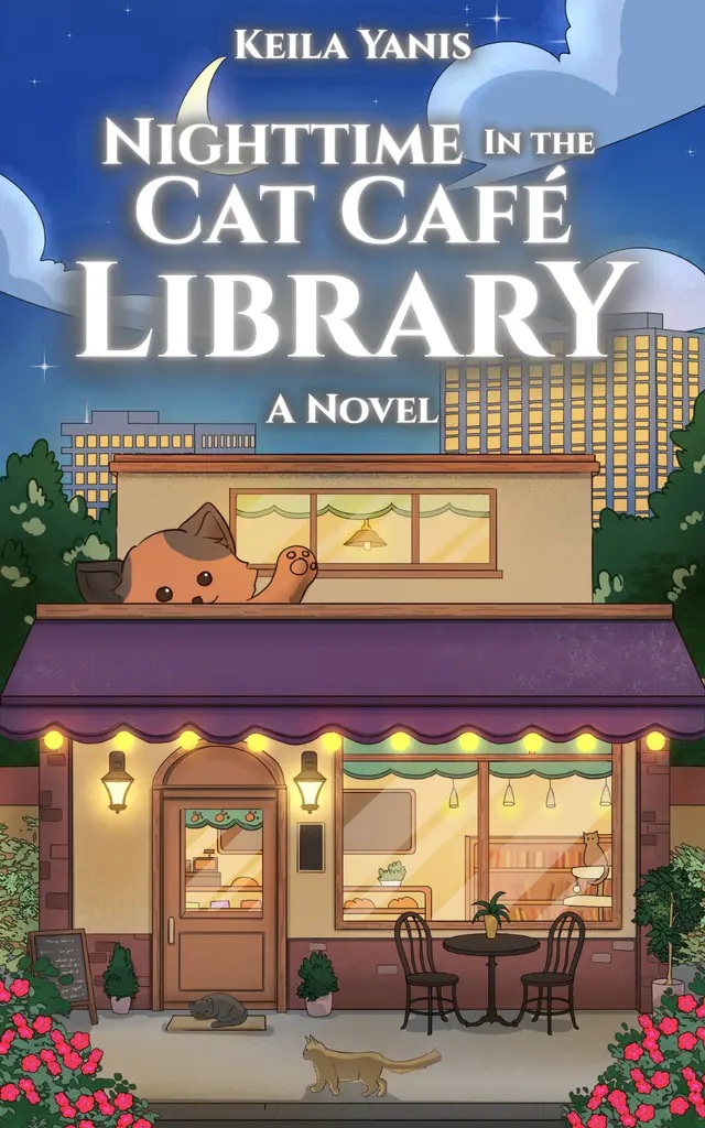 Nighttime in the Cat Café Library