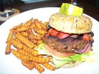 Black Bean Burger &amp; Sweet Potato Fries Pictures, Images and Photos