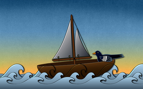 Bird in a Boat at Sunrise