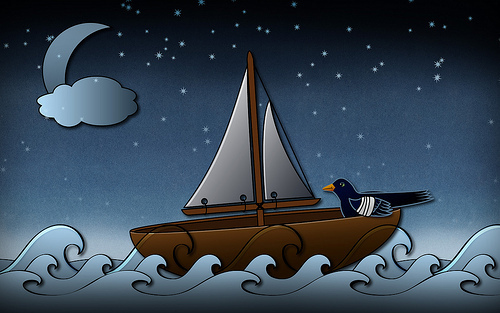Bird in a Boat at Night