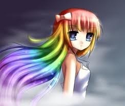 Rainbow color Hair Anime Girl Pictures, Images and Photos