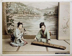 Kusakabe Kimbei's photo of shamisen, left, and koto, right