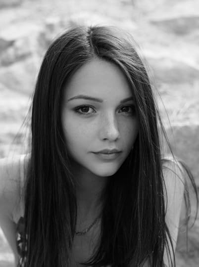 black and white, long straight hair, freckles
