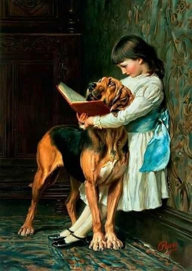 GIRL READING TO DOG