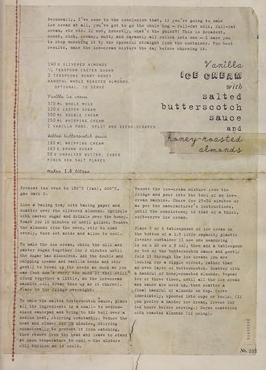 Vanilla ice cream with salted butterscotch sauce and honey-roasted almonds - from What Katie Ate p.253