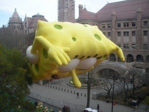 Spongebob floating by our window...Happy Thanksgiving!