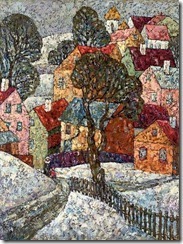 A snow covered village by Nadezhda Stupina--20th--21st Century