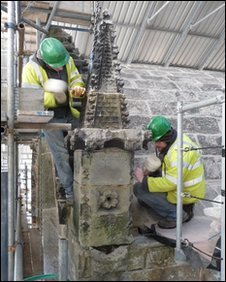 The pinnacle concealing a hidden hive being removed