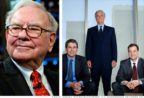 Warren Buffett and (l to r) Protégé Partners Scott Bessent, Jeffrey Tarrant, and Ted Seides.