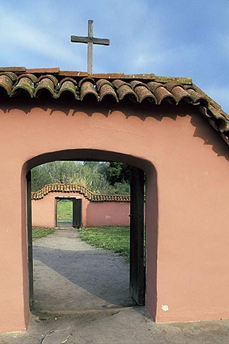 5-124-28 stock photo of California, Missions, Gate to cemetery, La Purisima Mission