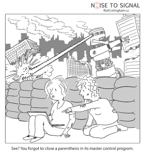 cartoon about robots destroying the world -- caused by sloppy coding