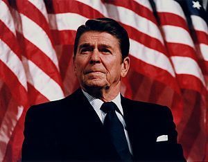 President Ronald Reagan speaking at a Rally fo...